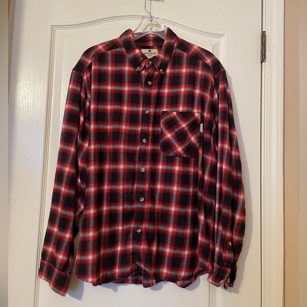 WOOLRICH Red & Black Plaid Flannel Cotton Button Down Shirt Size XL Smart Casual